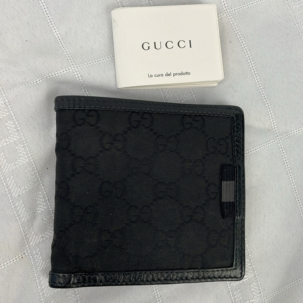 Gucci Bifold Compact Wallet GG Guccissima Monogram Canvas Black Web Tab